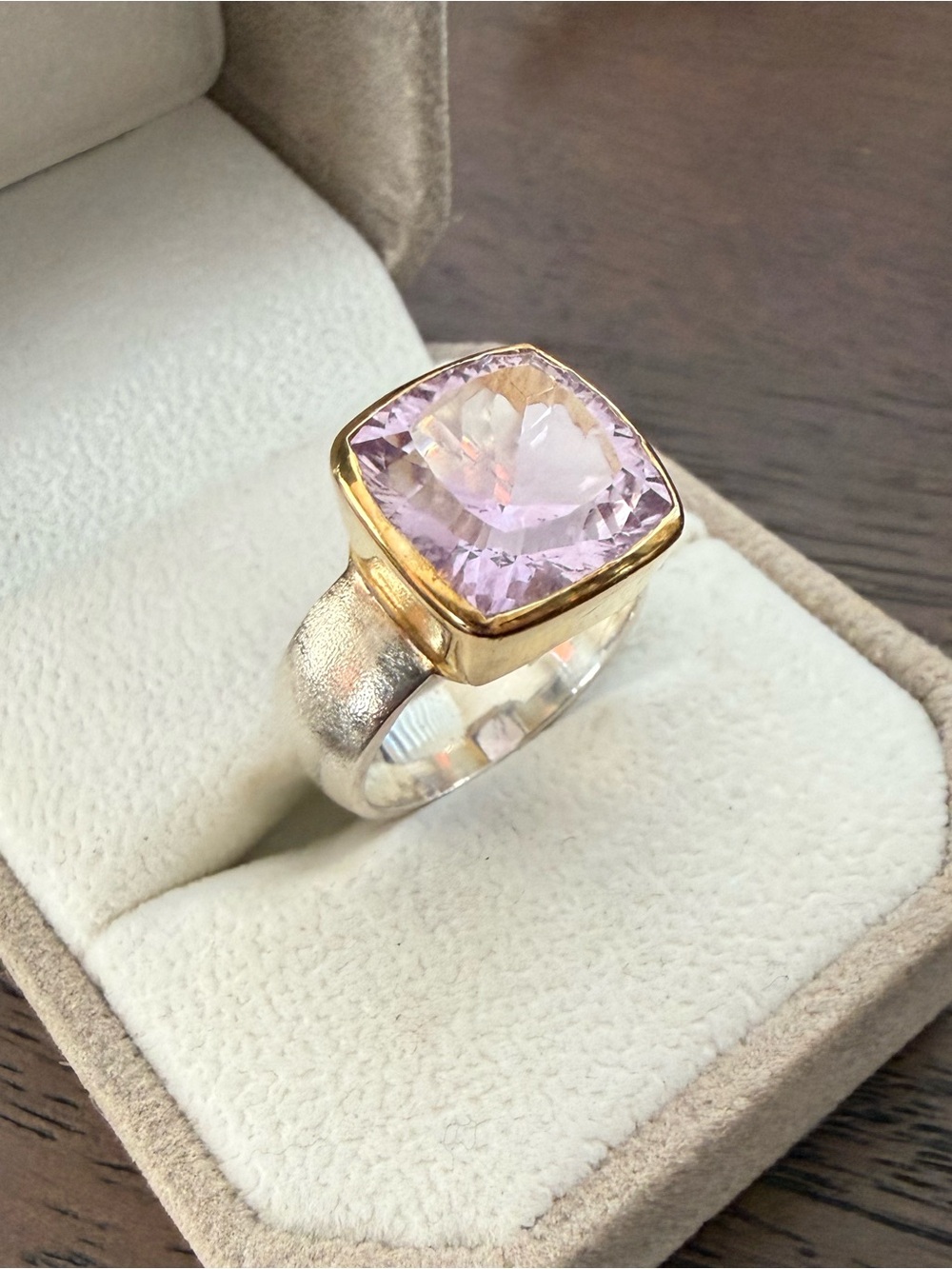 Natural Kunzite solid sterling silver size 7.0 ring